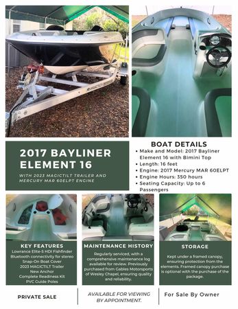 2017 Bayliner Element E16, Valrico Florida 