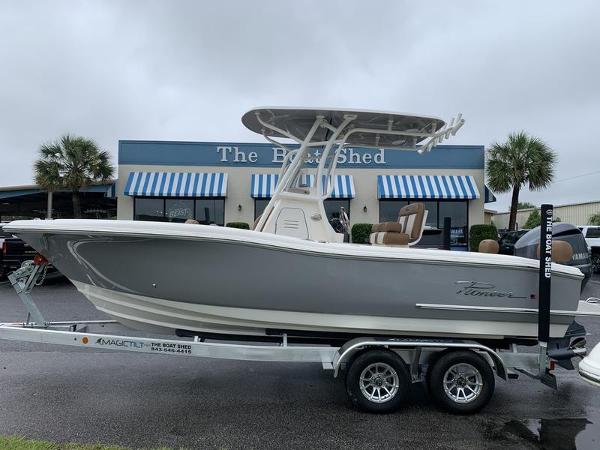 Pioneer SPORTFISH 222 2025 Pioneer SPORTFISH 222 boat on trailer outside The Boat Shed.