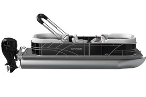 Sylvan Mirage 822 LZ 2026 Sylvan Mirage 822 LZ pontoon boat, sleek black design, modern seating, outboard motor.