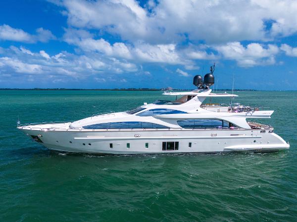 Azimut Grande 105 Luxurious 2012 Azimut Grande 105 yacht cruising on clear blue waters.