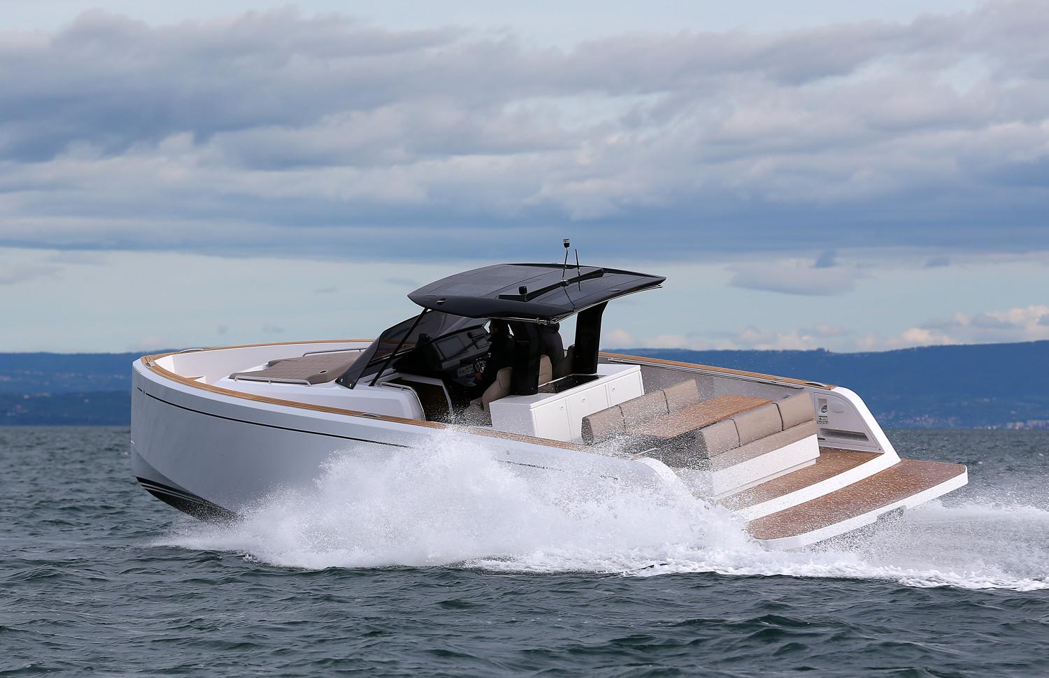 Pardo Yachts 38 2025 Pardo Yachts 38 cruising on open water under cloudy skies.
