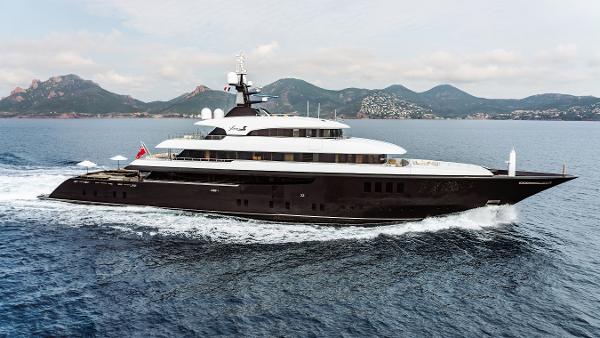 Icon Full Displacement Motoryacht Luxurious 2010 Icon Full Displacement Motoryacht cruising on the ocean.