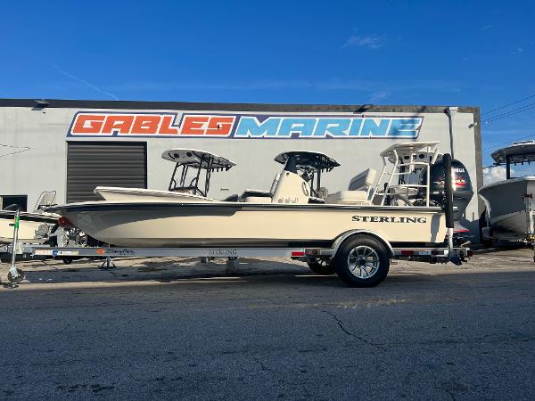 Sterling 180TS 2023 Sterling 180TS boat on trailer at Gables Marine dealership.