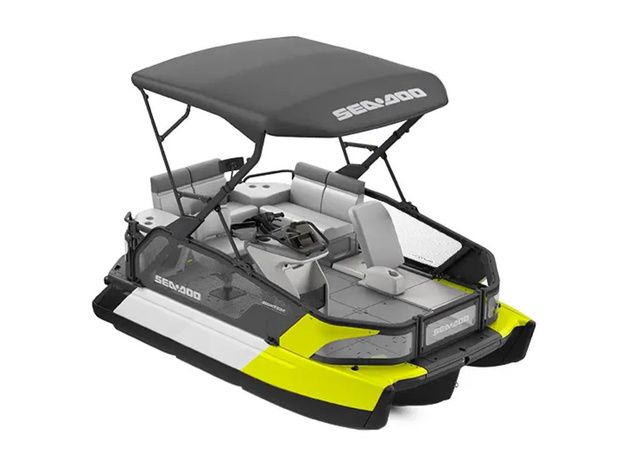 Sea-Doo PB SWT SPORT COMPACT 170 YL GALV 23 2023 Sea-Doo PB SWT Sport Compact 170, yellow and gray, with canopy and seating.