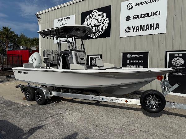 Sea Pro 230 Bay 2025 Sea Pro 230 Bay boat on trailer at West Coast Marine dealership.