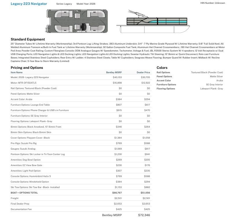 2026 Bentley Pontoons 223 LEGACY NAVIGATOR