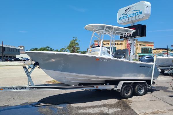 Sportsman Open 212 Center Console 2021 Sportsman Open 212 Center Console boat on trailer at Erickson Marine dealership.