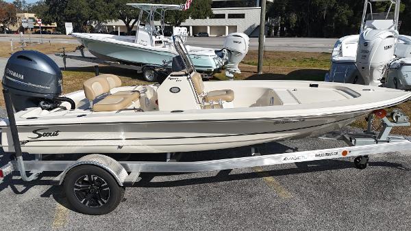 Scout 177 Sport 2022 Scout 177 Sport boat on trailer, featuring Yamaha outboard motor.