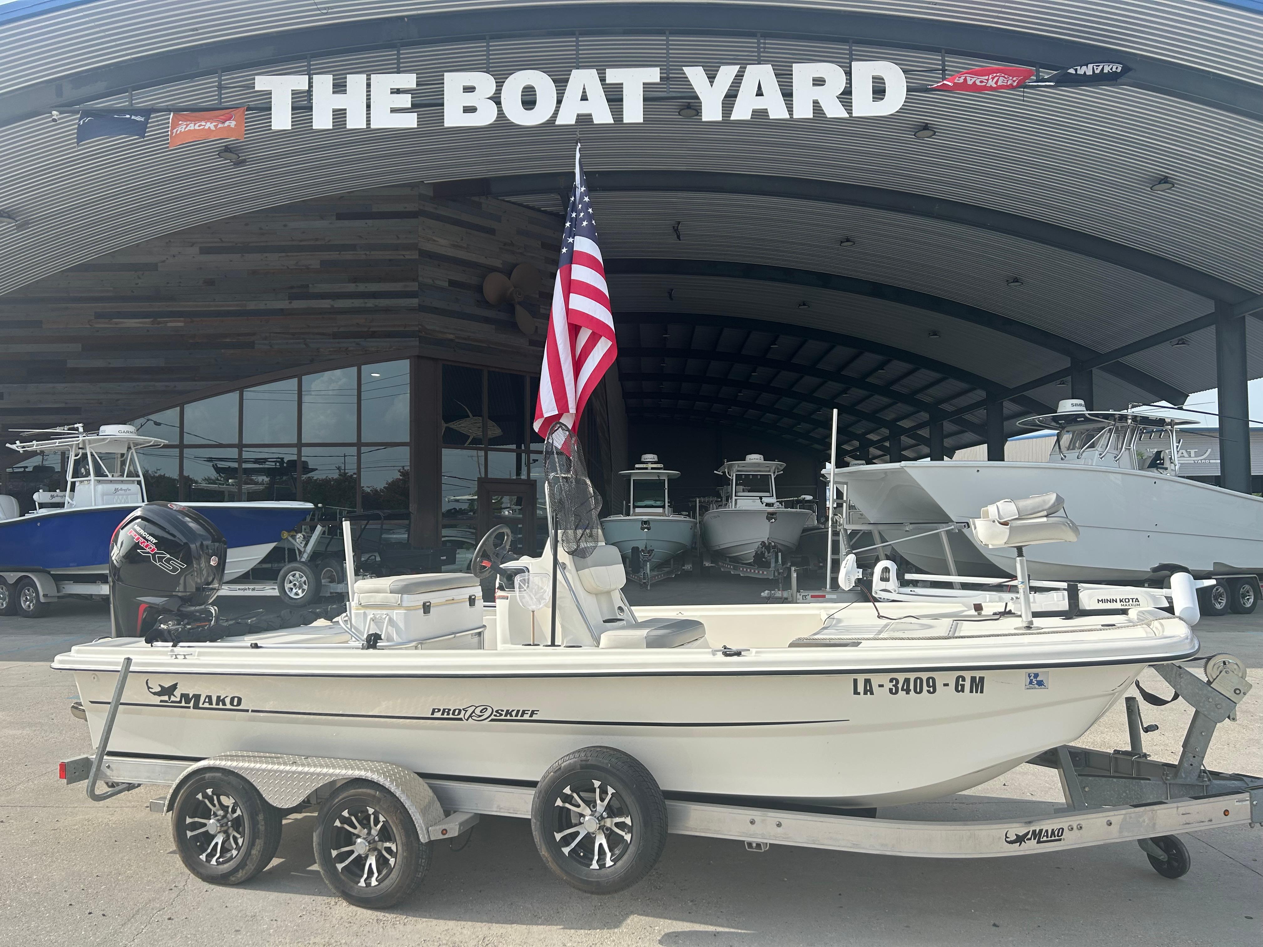 Mako Pro Skiff 19 CC 2021 Mako Pro Skiff 19 CC boat on trailer at The Boat Yard dealership.