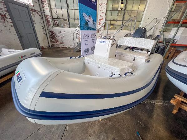 AB Inflatables Nautilus 13 DLX 2023 AB Inflatables Nautilus 13 DLX inflatable boat displayed indoors.
