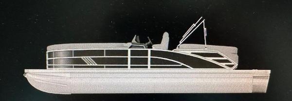 Bennington 24 MFB 2025 Bennington 24 MFB pontoon boat, side view, sleek design, black background.