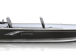 Lund 1600 Fury Tiller 2025 Lund 1600 Fury Tiller boat, sleek black design with two seats.
