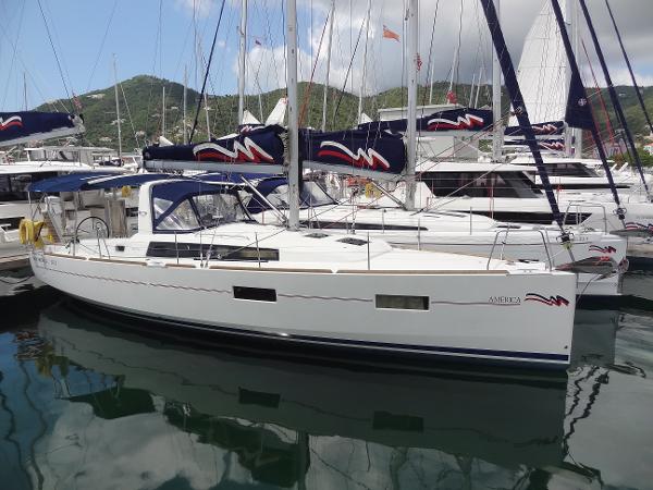 Beneteau Oceanis 38 2018 Beneteau Oceanis 38 sailboat docked in a marina.