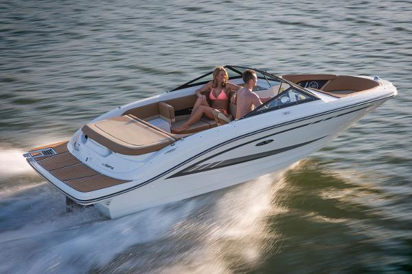 Sea Ray SPX 190 Manufacturer Provided Image: 2018 Sea Ray SPX 190 boat cruising on water with two passengers.