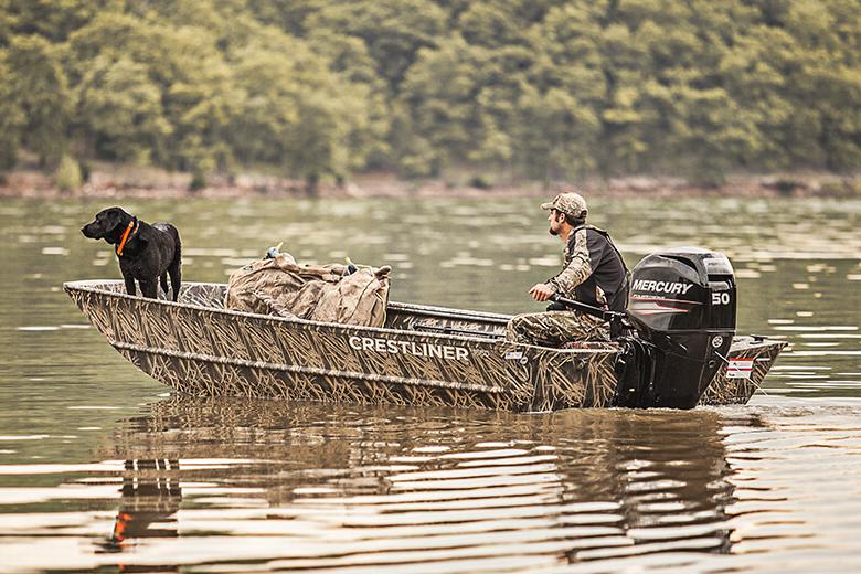 The Crestliner 1546 Retriever Jon is a jon boat built for angling and fishing. 
