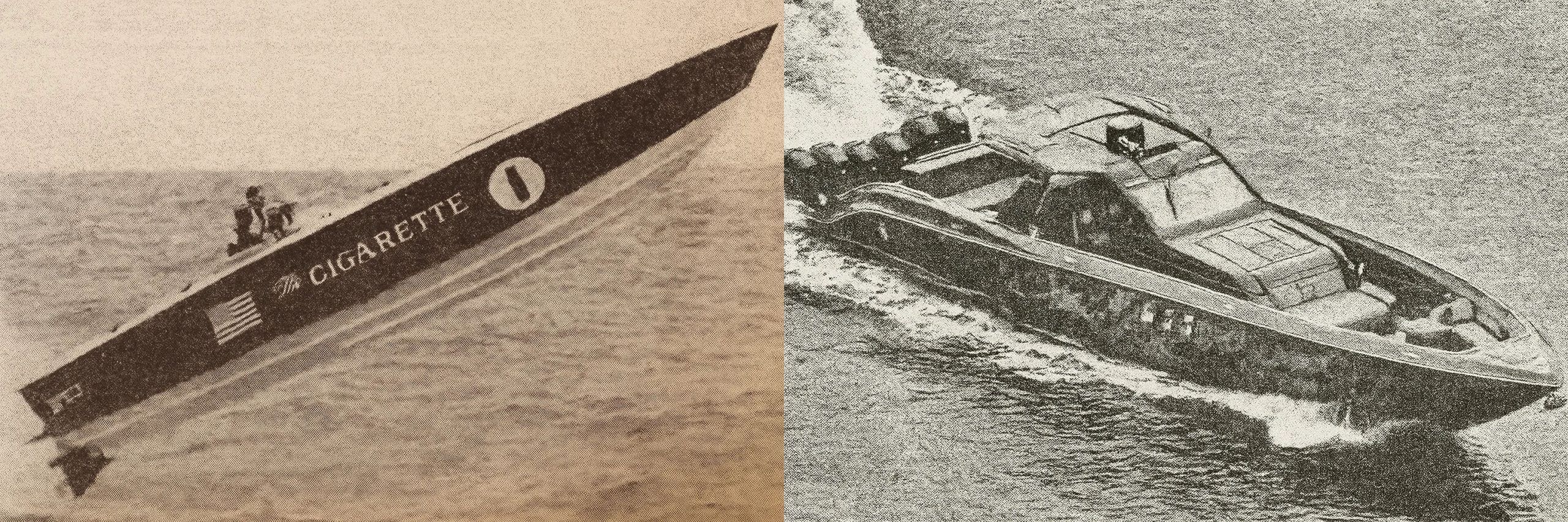 Cigarette Powerboats then vs. now, image by VÉHICULE
